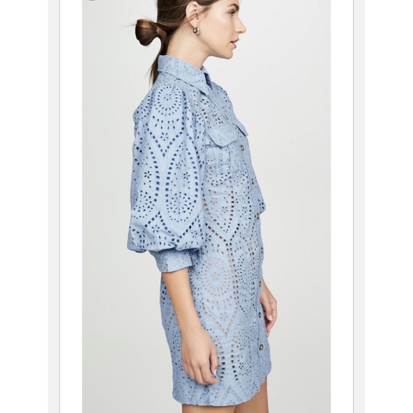 Ganni NWT Balloon-Sleeve Broderie Anglaise Mini Shirt Dress (Size 34) - Picture 3 of 8